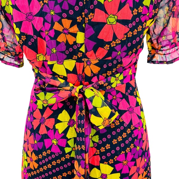 Julie Brown New York Floral Fit and Flare Dress Multicolor Metallic Sz 6 - Picture 9 of 12